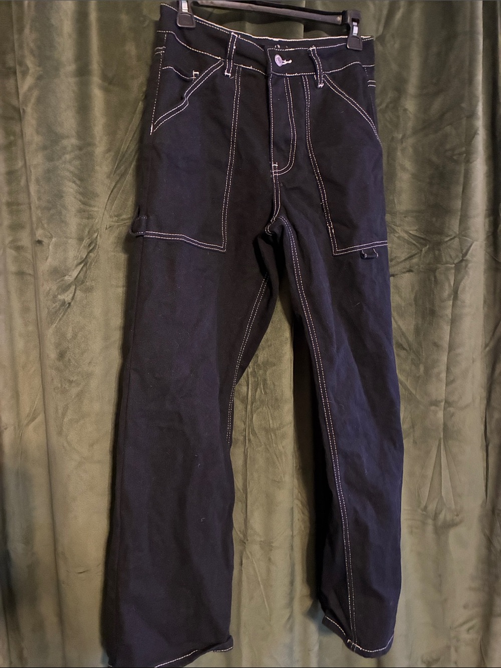 Black Cargo Pants with Contrast White Stitching